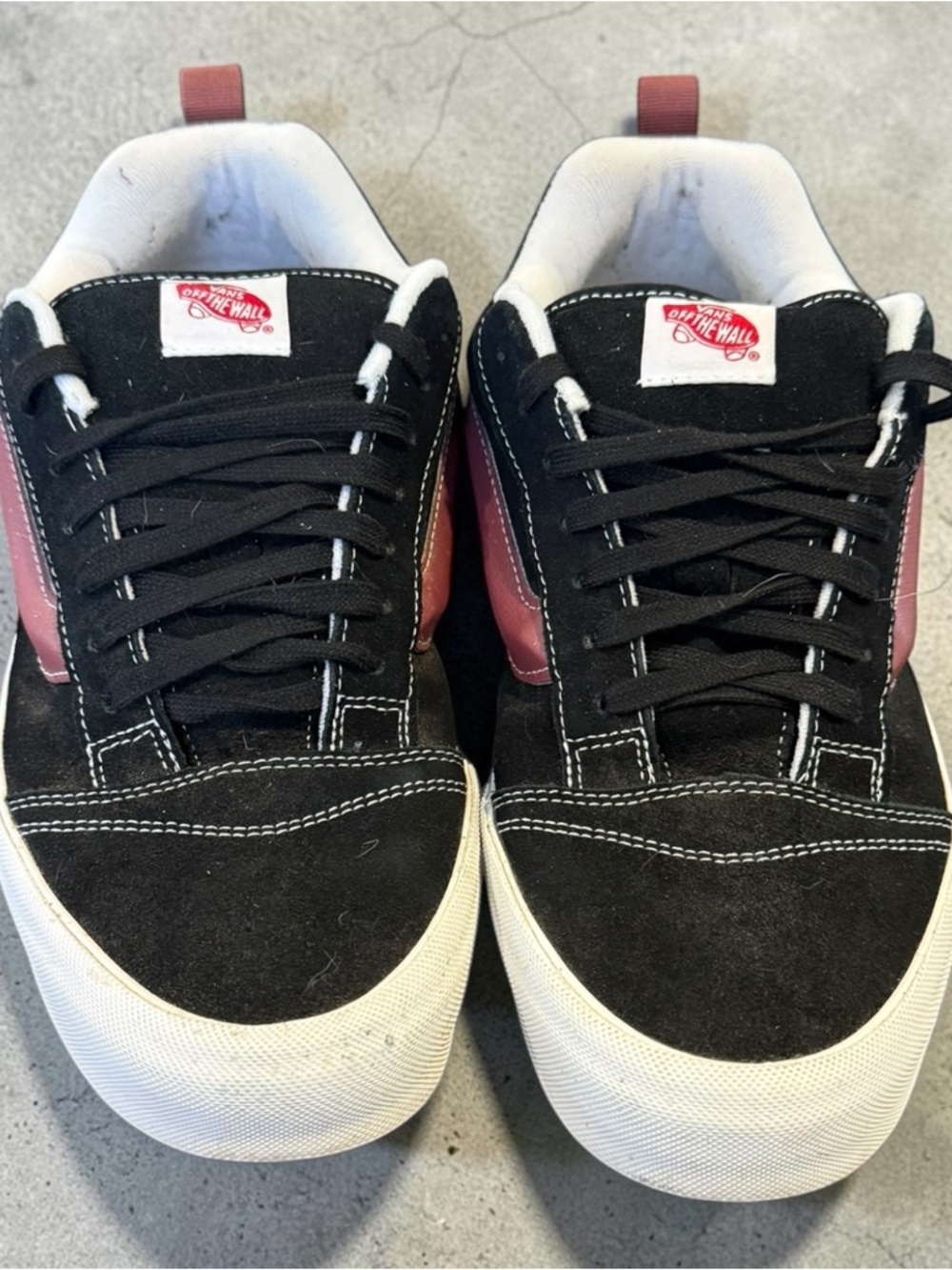 Vans Knu Skool Mens Skateboarding Casual Sneakers Black Port Red White - Picture 2 of 5